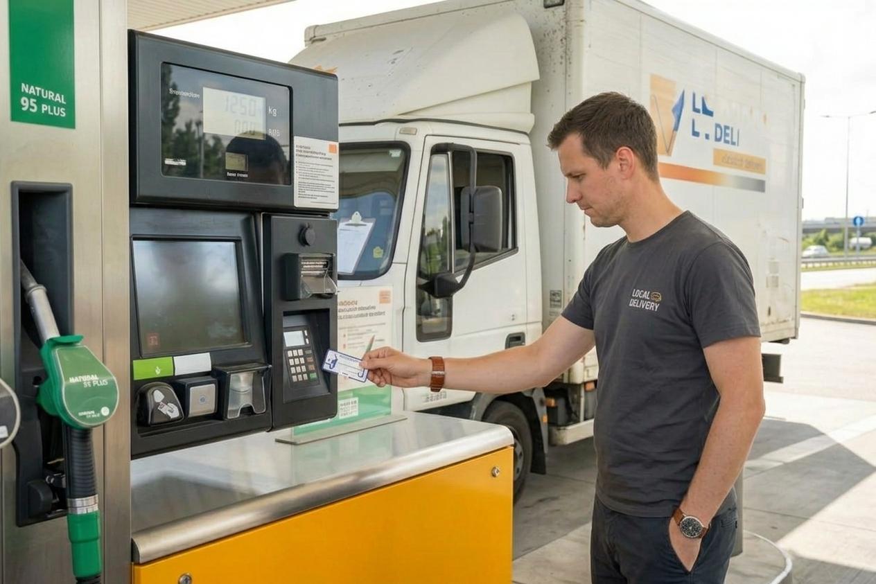 Un conducteur insère la carte HybridCard dans un terminal de paiement à une station-service