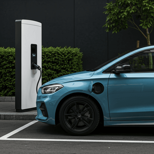 Véhicule électrique en charge sur une borne de recharge extérieure